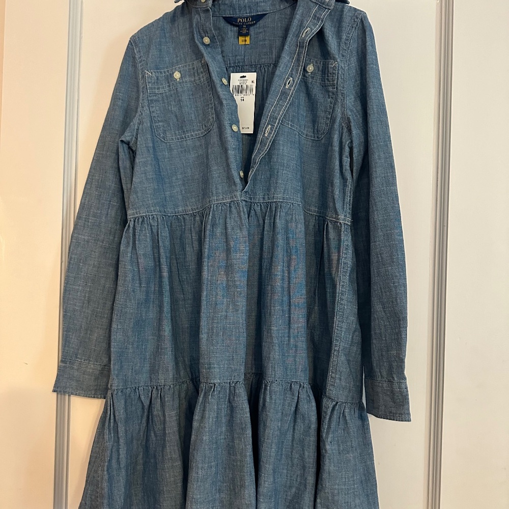 Ralph Lauren Girls Chambray Tiered Dress size 14